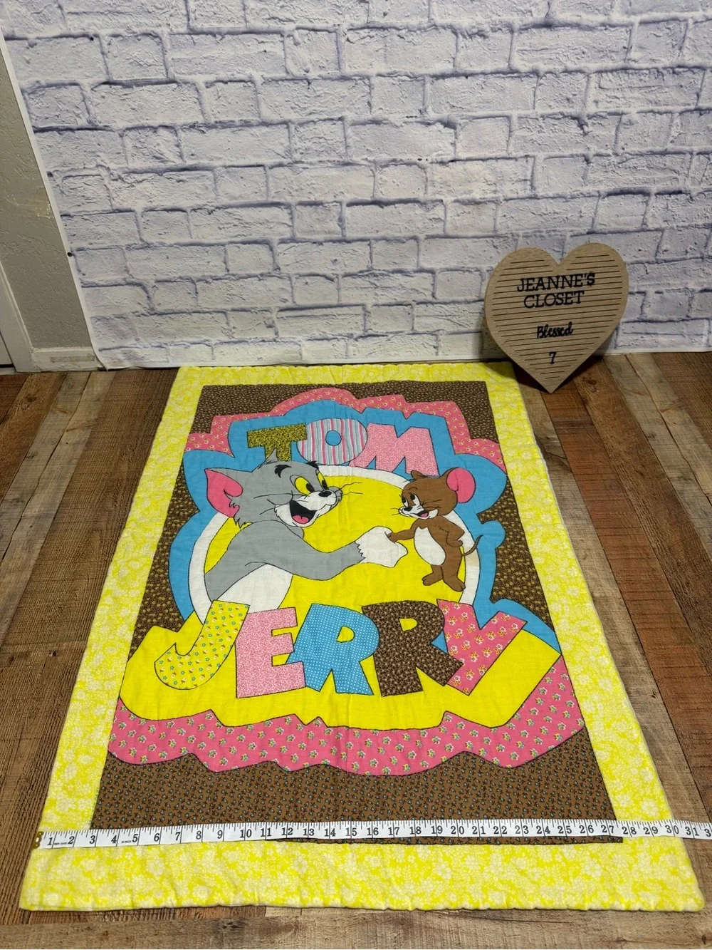 Vintage 1980 Tom & Jerry  Children’s Or Crib Size Quilted Blanket Handmade